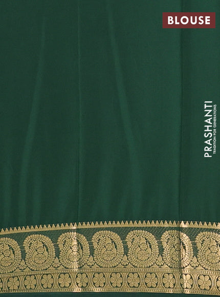 Semi mysore silk saree bottle green with plain body and zari woven border