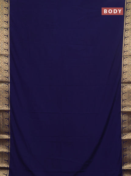 Semi mysore silk saree navy blue with plain body and zari woven border