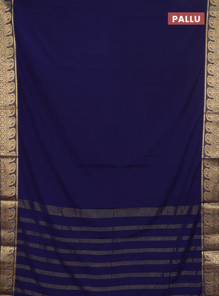 Semi mysore silk saree navy blue with plain body and zari woven border