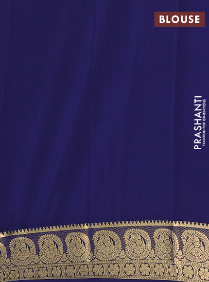 Semi mysore silk saree navy blue with plain body and zari woven border