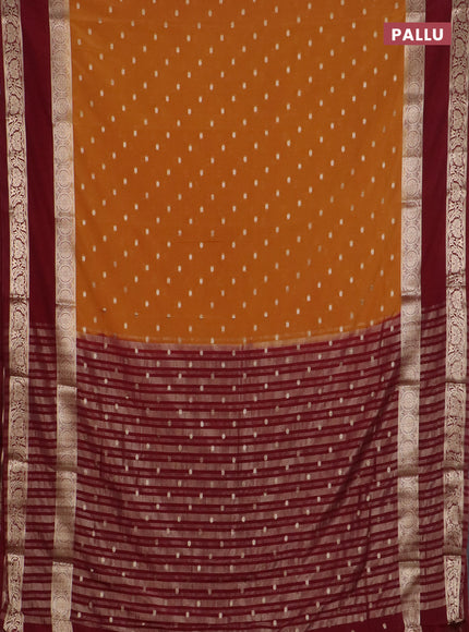 Semi mysore silk saree dark mustard and wine shade with allover zari woven buttas and long rettapet zari woven border