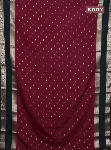 Semi mysore silk saree maroon and bottle green with allover zari woven buttas and long rettapet zari woven border