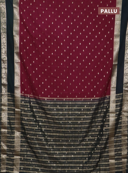 Semi mysore silk saree maroon and bottle green with allover zari woven buttas and long rettapet zari woven border