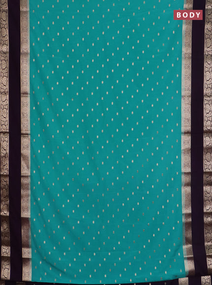 Semi mysore silk saree light blue and jamun shade with allover zari woven buttas and long rettapet zari woven border