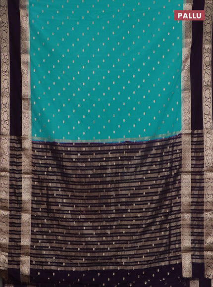 Semi mysore silk saree light blue and jamun shade with allover zari woven buttas and long rettapet zari woven border