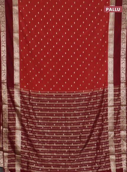 Semi mysore silk saree rustic orange and maroon with allover zari woven buttas and long rettapet zari woven border