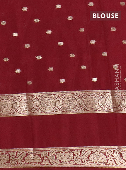 Semi mysore silk saree rustic orange and maroon with allover zari woven buttas and long rettapet zari woven border