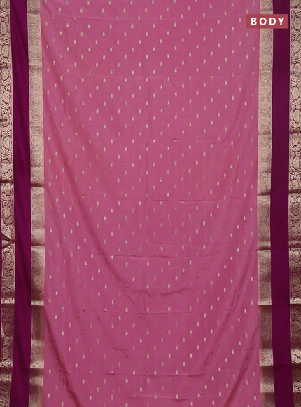 Semi mysore silk saree mauve pink and purple with allover zari woven buttas and long rettapet zari woven border