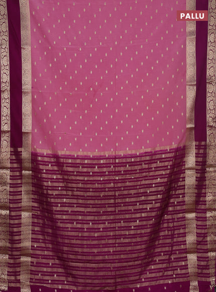 Semi mysore silk saree mauve pink and purple with allover zari woven buttas and long rettapet zari woven border