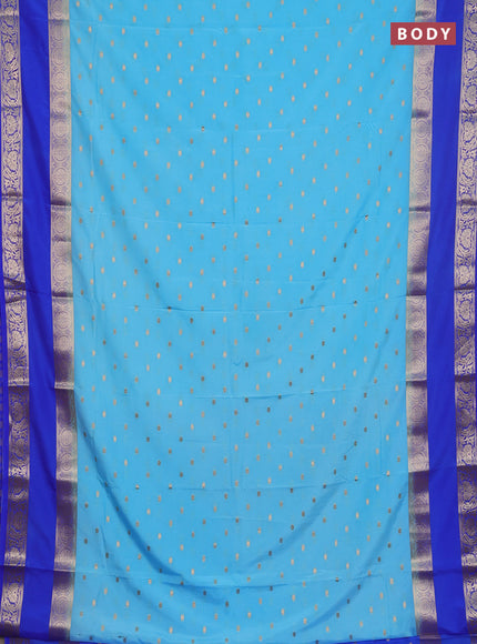 Semi mysore silk saree light blue and royal blue with allover zari woven buttas and long rettapet zari woven border