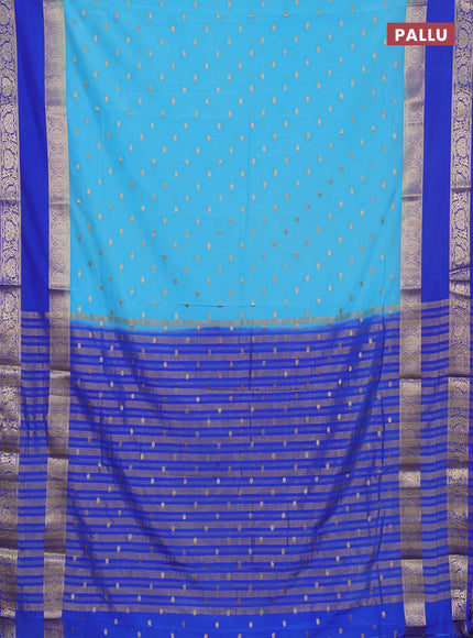 Semi mysore silk saree light blue and royal blue with allover zari woven buttas and long rettapet zari woven border
