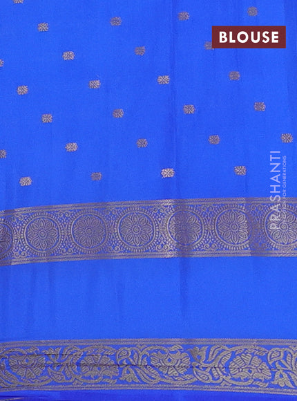 Semi mysore silk saree light blue and royal blue with allover zari woven buttas and long rettapet zari woven border