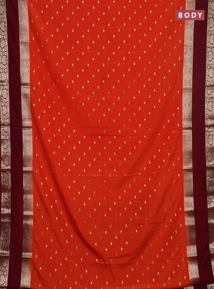 Semi mysore silk saree orange and wine shade with allover zari woven buttas and long rettapet zari woven border
