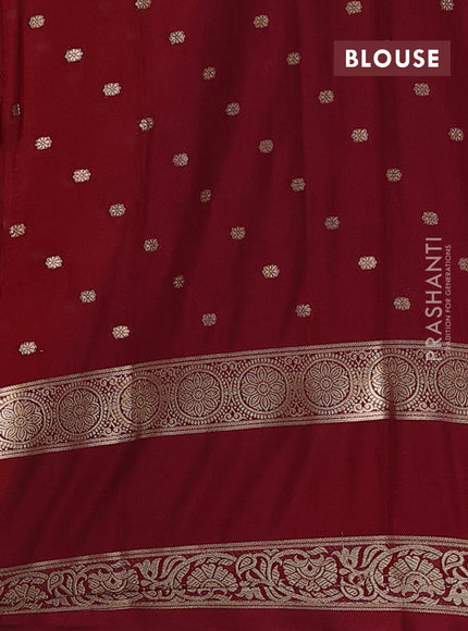 Semi mysore silk saree orange and wine shade with allover zari woven buttas and long rettapet zari woven border