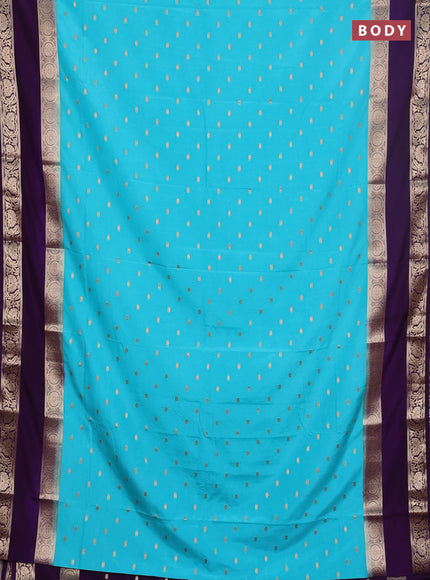 Semi mysore silk saree teal blue and violet with allover zari woven buttas and long rettapet zari woven border