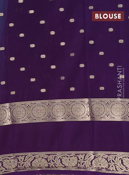Semi mysore silk saree teal blue and violet with allover zari woven buttas and long rettapet zari woven border