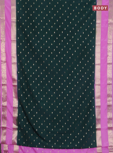 Semi mysore silk saree bottle green and light pink with allover zari woven buttas and long rettapet zari woven border