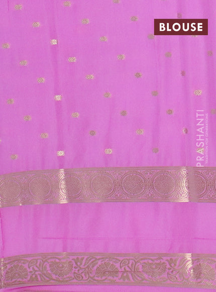 Semi mysore silk saree bottle green and light pink with allover zari woven buttas and long rettapet zari woven border