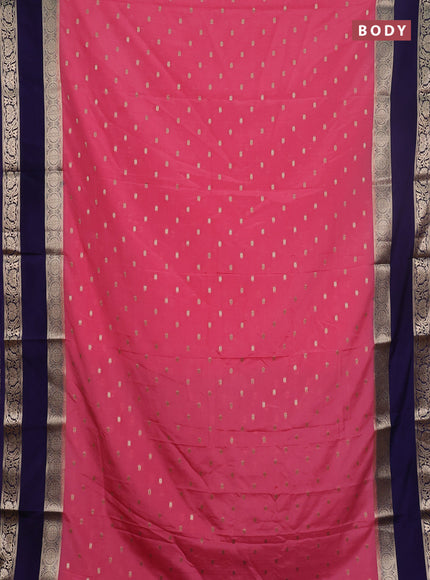 Semi mysore silk saree peach pink and navy blue with allover zari woven buttas and long rettapet zari woven border