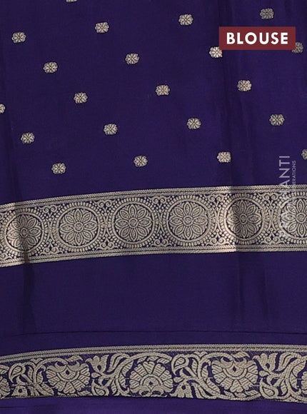 Semi mysore silk saree peach pink and navy blue with allover zari woven buttas and long rettapet zari woven border