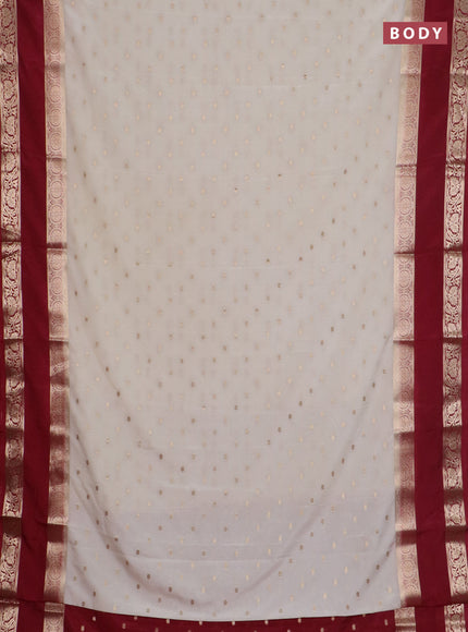 Semi mysore silk saree off white and maroon with allover zari woven buttas and long rettapet zari woven border