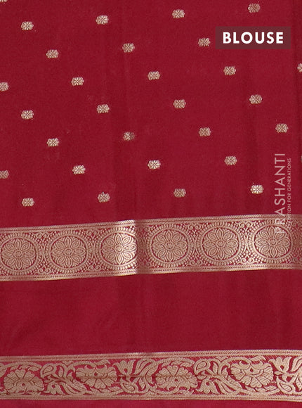 Semi mysore silk saree off white and maroon with allover zari woven buttas and long rettapet zari woven border
