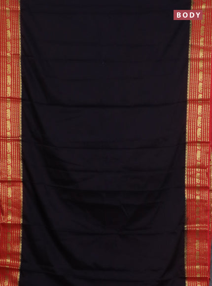 Semi mysore silk saree black and red with plain body and zari woven border