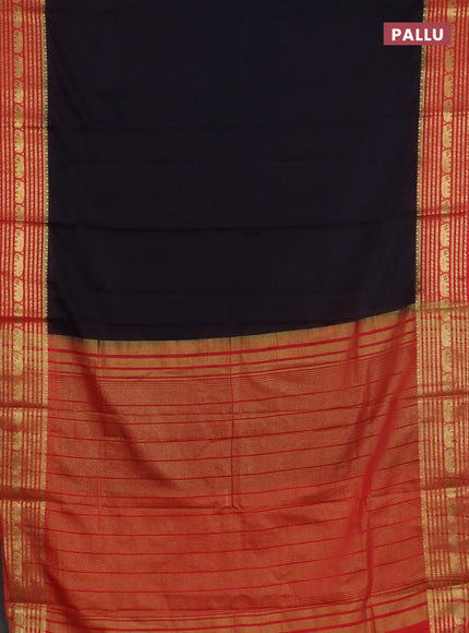 Semi mysore silk saree black and red with plain body and zari woven border