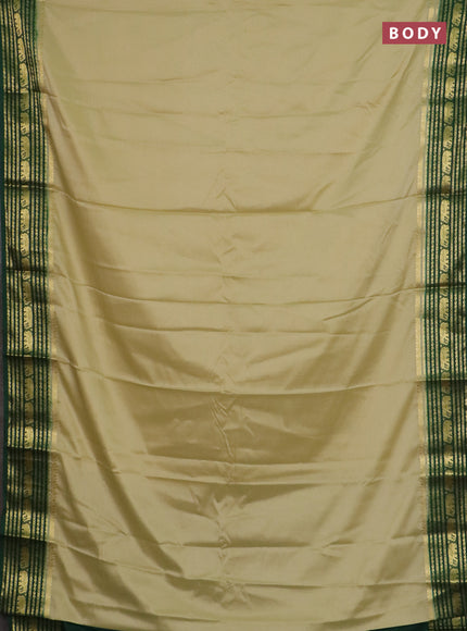 Semi mysore silk saree cream and bottle green with plain body and zari woven border