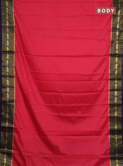 Semi mysore silk saree peach pink and navy blue with plain body and zari woven border