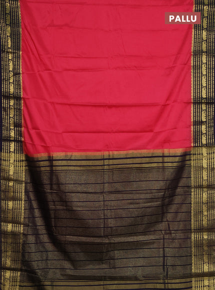 Semi mysore silk saree peach pink and navy blue with plain body and zari woven border