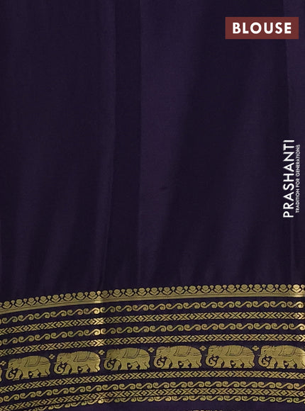 Semi mysore silk saree peach pink and navy blue with plain body and zari woven border