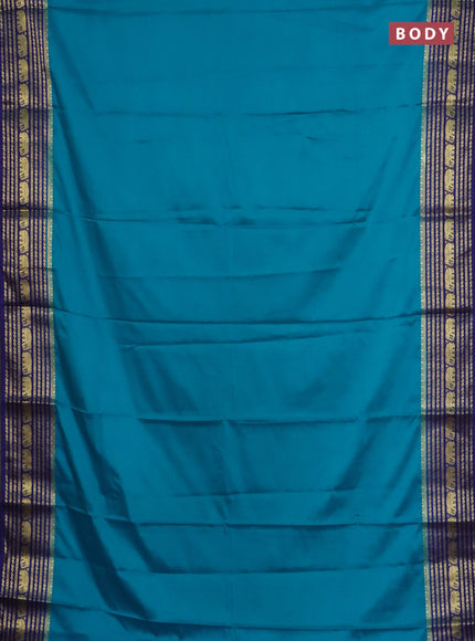 Semi mysore silk saree cs blue and blue with plain body and zari woven border