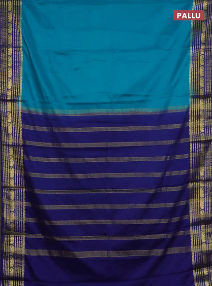 Semi mysore silk saree cs blue and blue with plain body and zari woven border