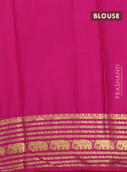 Semi mysore silk saree peach orange and pink with plain body and zari woven border