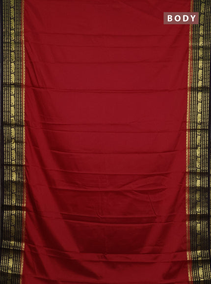 Semi mysore silk saree red and coffee brown with plain body and zari woven border