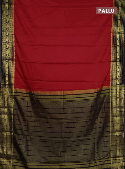 Semi mysore silk saree red and coffee brown with plain body and zari woven border