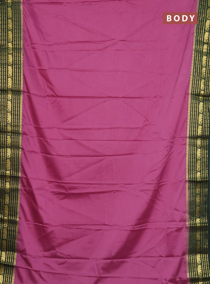 Semi mysore silk saree mauve pink and green with plain body and zari woven border