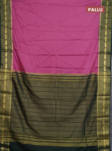 Semi mysore silk saree mauve pink and green with plain body and zari woven border