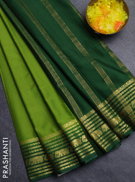 Semi mysore silk saree light green and green with plain body and zari woven border