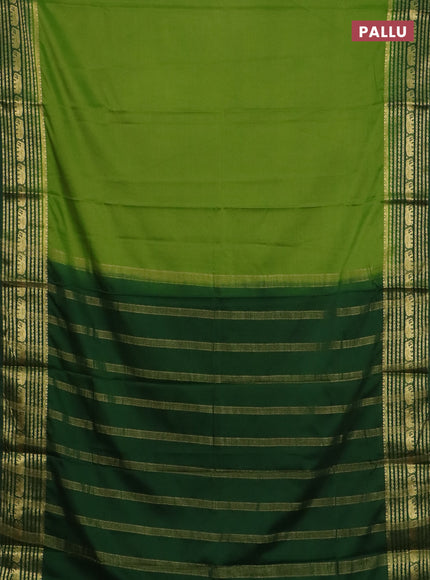 Semi mysore silk saree light green and green with plain body and zari woven border