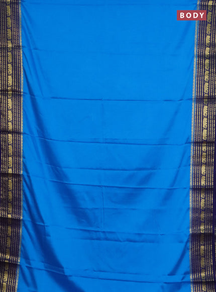 Semi mysore silk saree teal blue and navy blue with plain body and zari woven border