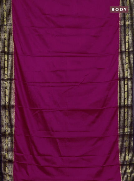 Semi mysore silk saree pink and violet with plain body and zari woven border