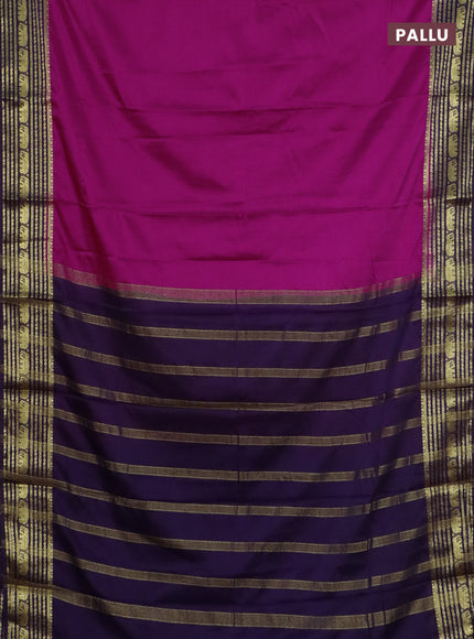 Semi mysore silk saree pink and violet with plain body and zari woven border