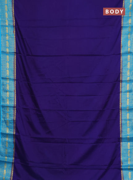 Semi mysore silk saree blue and cs blue with plain body and zari woven border