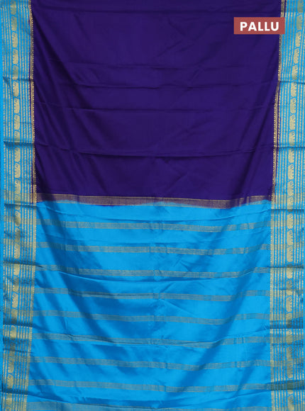 Semi mysore silk saree blue and cs blue with plain body and zari woven border