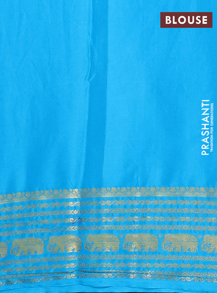 Semi mysore silk saree blue and cs blue with plain body and zari woven border