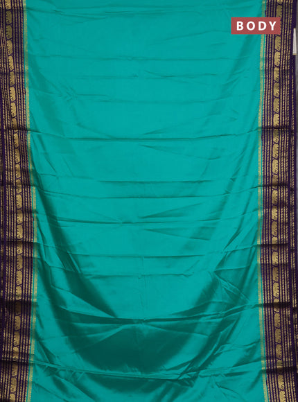 Semi mysore silk saree teal green and violet with plain body and zari woven border