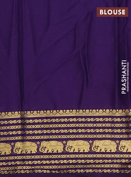 Semi mysore silk saree teal green and violet with plain body and zari woven border