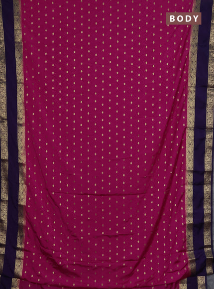 Semi mysore silk saree dark pink and navy blue with allover zari woven buttas and long rettapet zari woven border